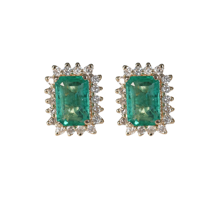 Aretes Esmeralda Halo Diamantes