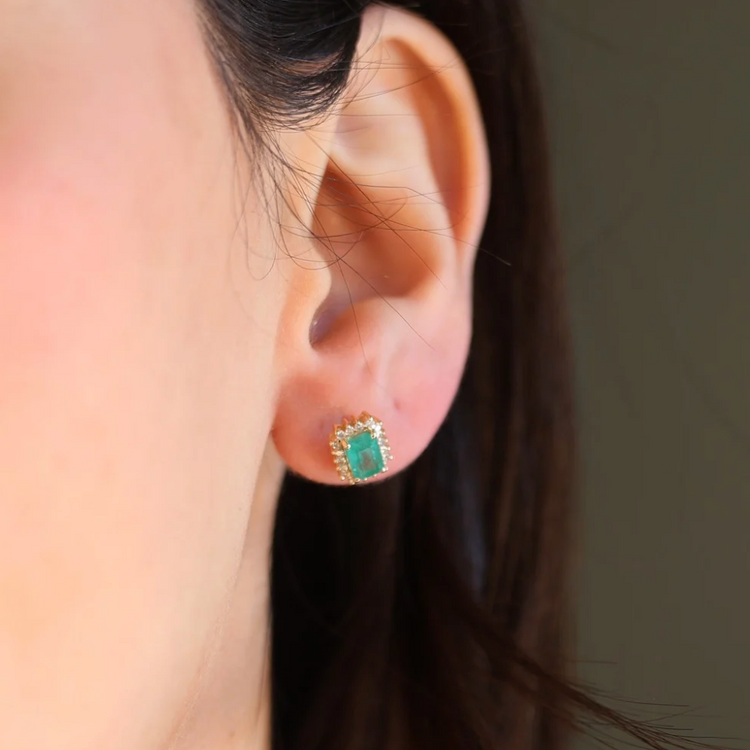 Aretes Esmeralda Halo Diamantes