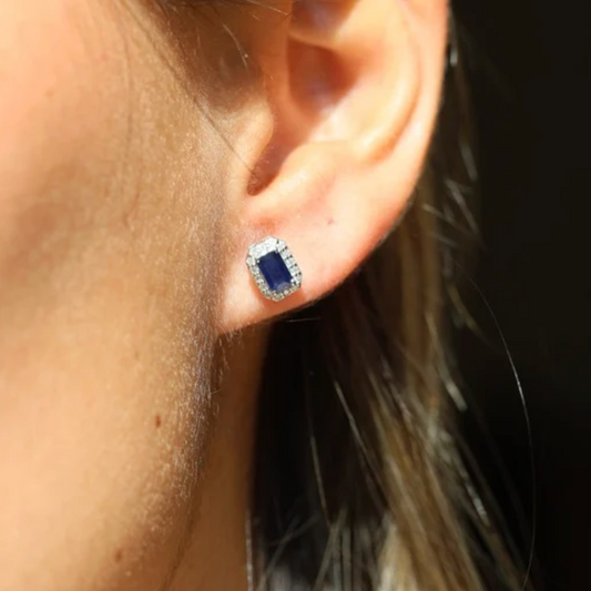 Aretes Zafiro Halo Diamantes