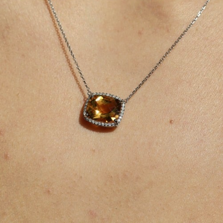 Collar Dije Citrina Halo Diamantes