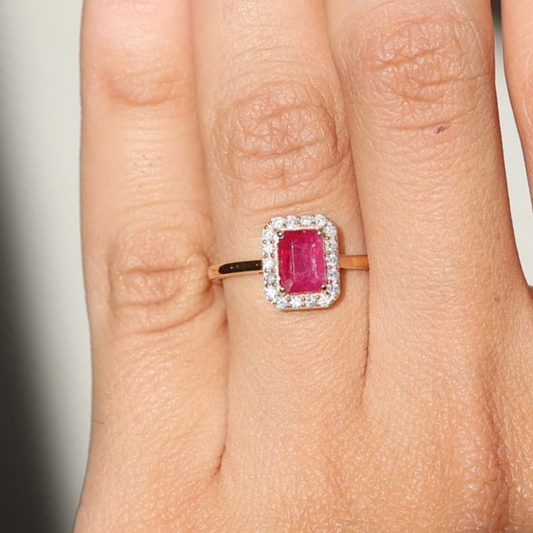 Anillo Rubi Halo Diamantes