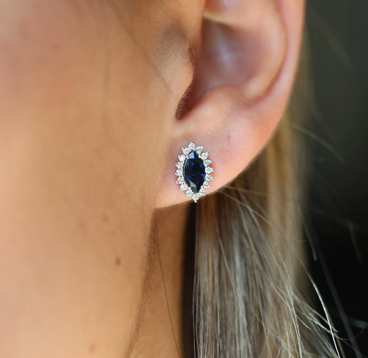Aretes de Zafiro Halo Diamantes