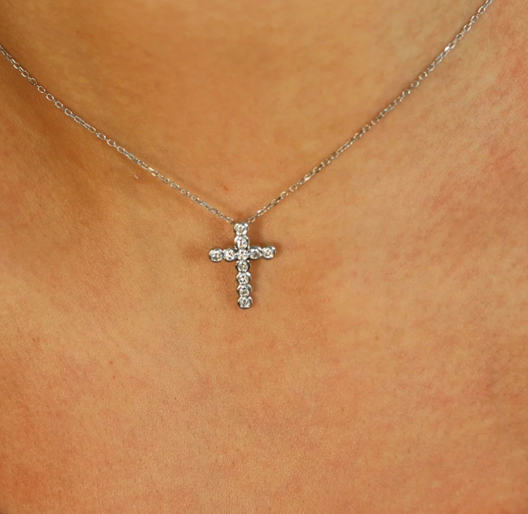 Collar Dije Cruz Diamantes Bisel