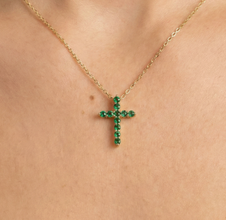 Collar Dije Cruz Esmeraldas