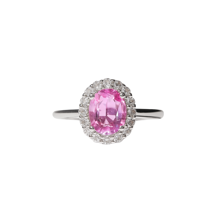 Anillo Zafiro Rosa Halo Diamantes