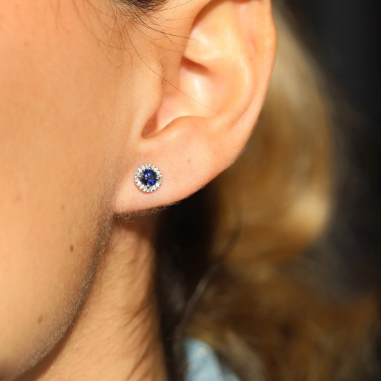 Aretes Zafiro Halo Diamantes
