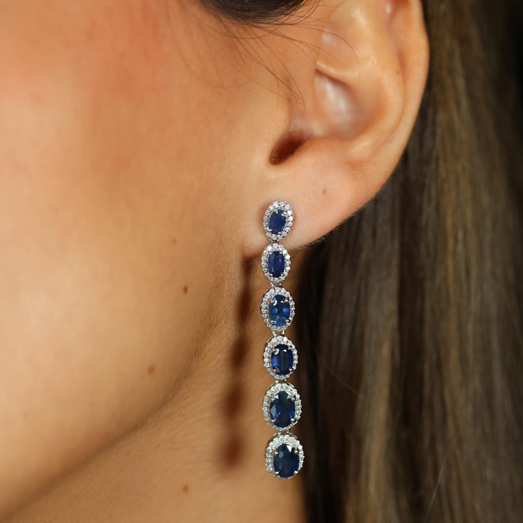 Aretes Largos de Zafiro con Diamantes