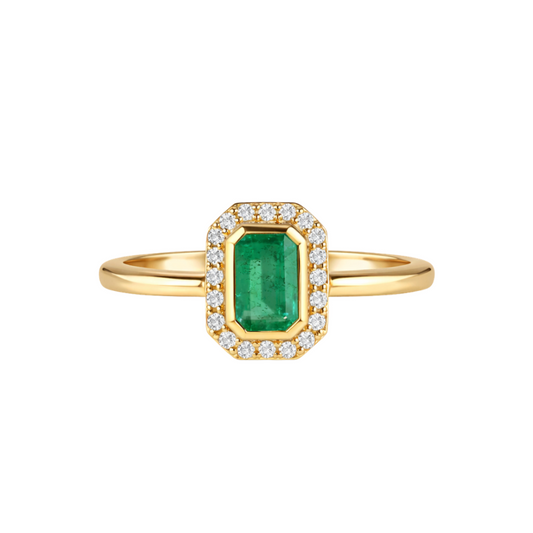 Anillo de Esmeralda con Halo de Diamantes