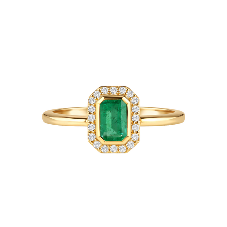 Anillo de Esmeralda con Halo de Diamantes