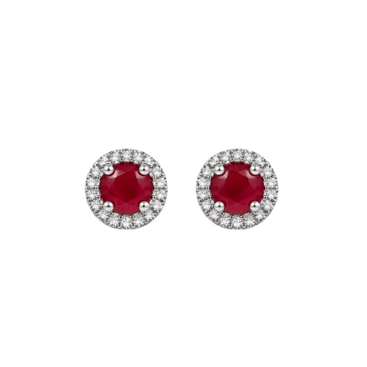 Aretes Rubi Halo Diamantes