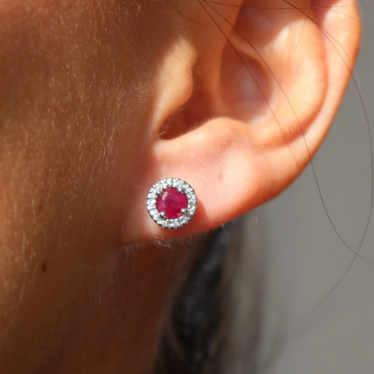 Aretes Rubi Halo Diamantes