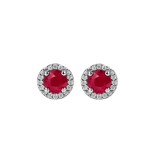 Aretes Rubi Halo Diamantes