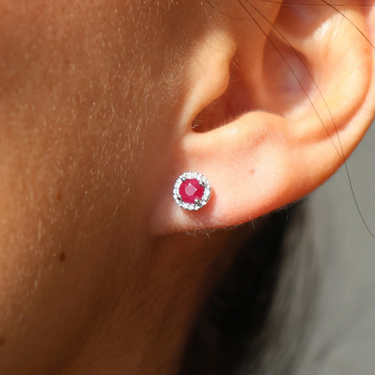 Aretes Rubi Halo Diamantes