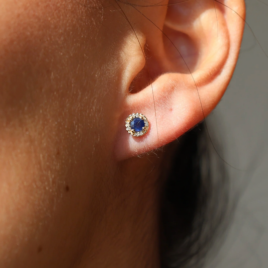 Aretes Zafiro Halo Diamantes