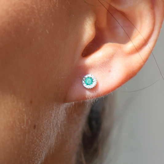 Aretes Esmeralda Halo Diamantes