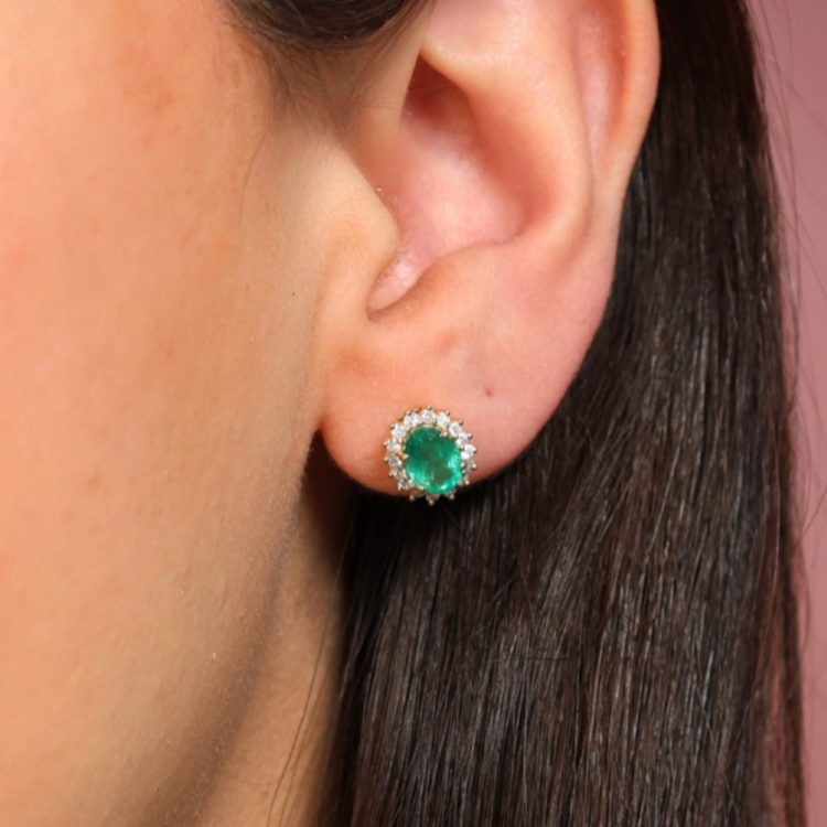 Aretes Esmeralda Halo Diamantes