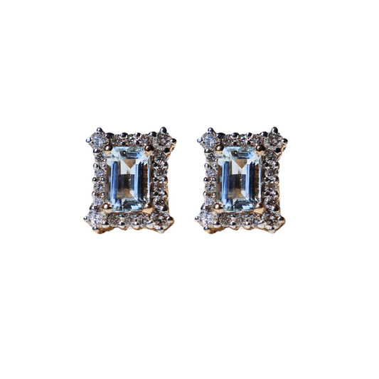 Aretes Aguamarina Halo Diamantes