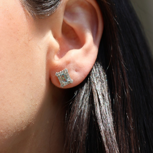 Aretes Aguamarina Halo Diamantes