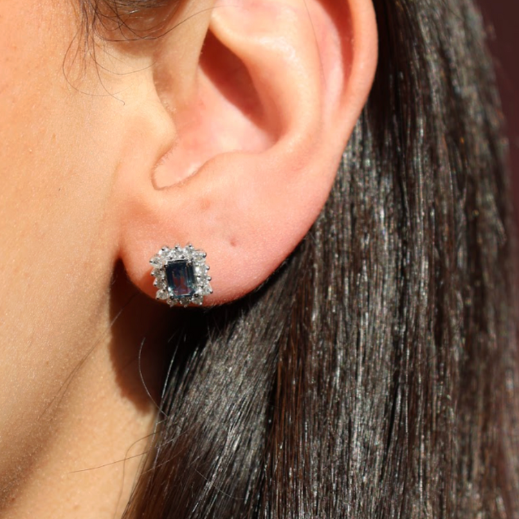 Aretes Zafiro Halo Diamantes