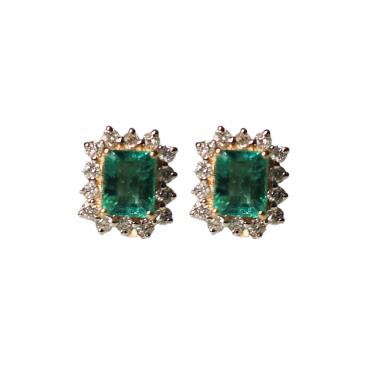 Aretes Esmeralda Halo Diamantes