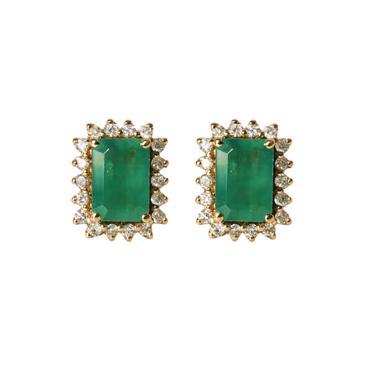 Aretes Esmeralda Halo Diamantes