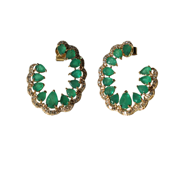 Emerald Halo Diamond Earrings
