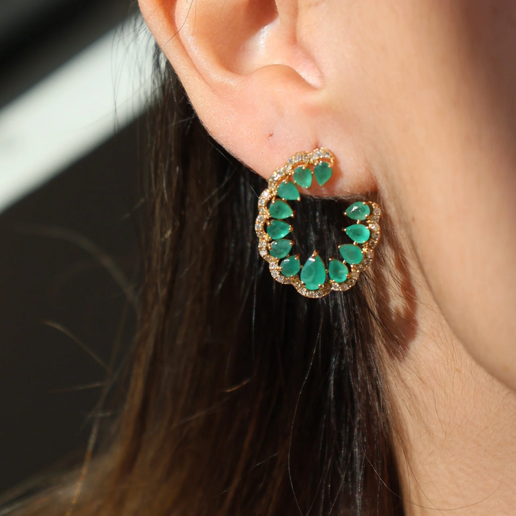 Emerald Halo Diamond Earrings