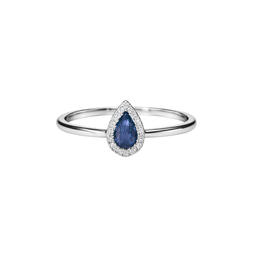 Anillo Zafiro Pera Halo Diamantes
