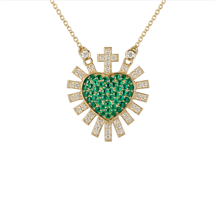 Collar Dije Sagrado Corazón Esmeraldas