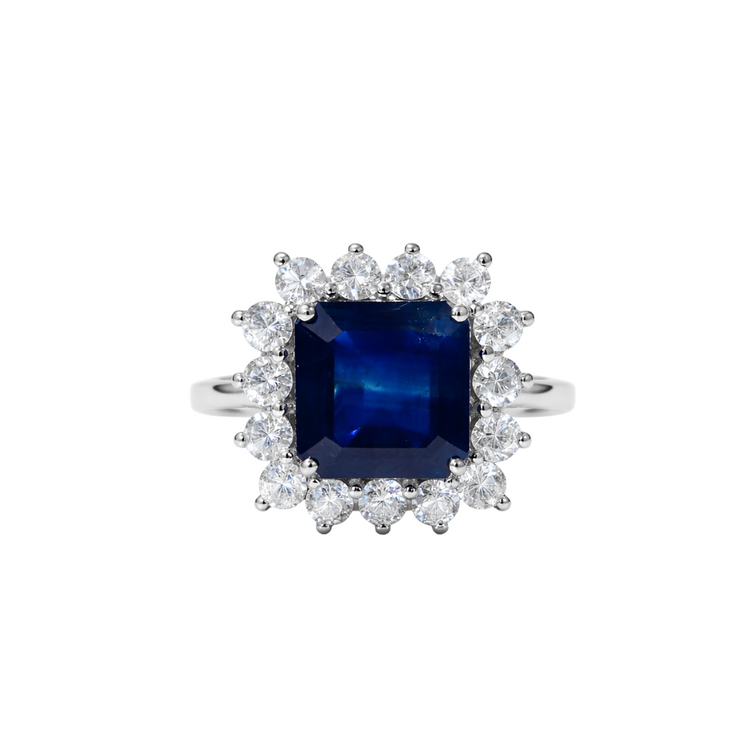 Anillo Zafiro Halo Diamantes