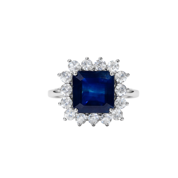 Anillo Zafiro Halo Diamantes