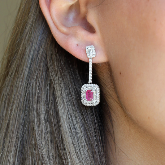 Emerald Halo Diamond Earrings