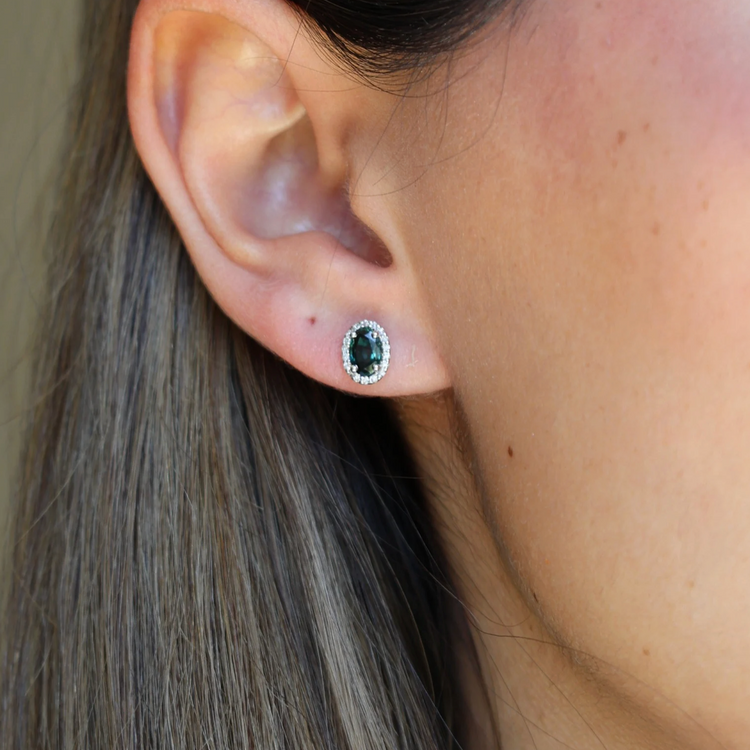Emerald Halo Diamond Earrings