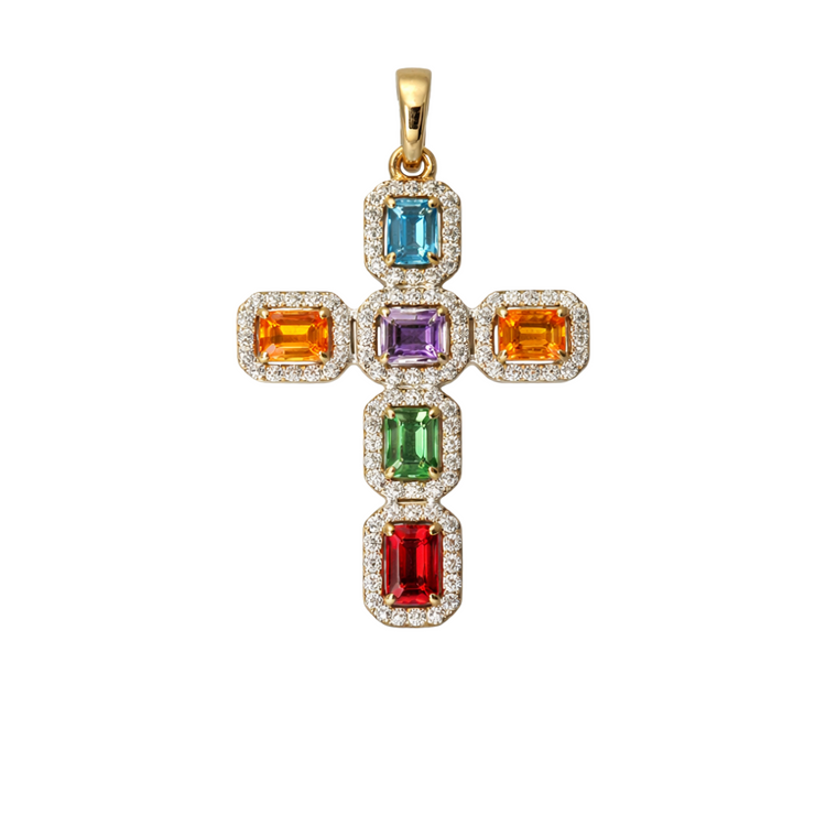 Dije Cruz Zafiros Colores Diamantes