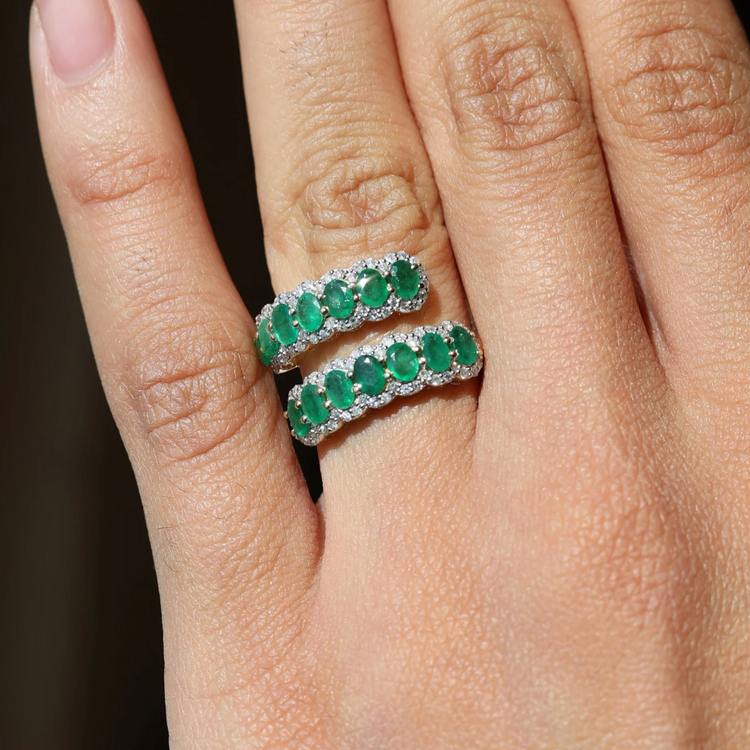 Emerald Halo Ring with Diamonds