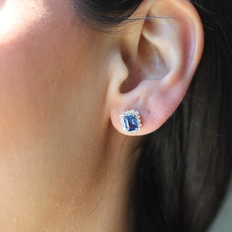 Emerald Halo Diamond Earrings