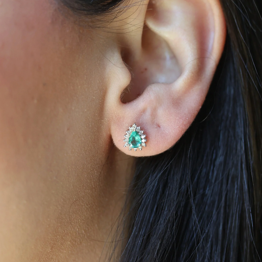 Emerald Halo Diamond Earrings