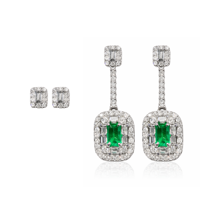 2-in-1 Emerald Earrings with Diamonds