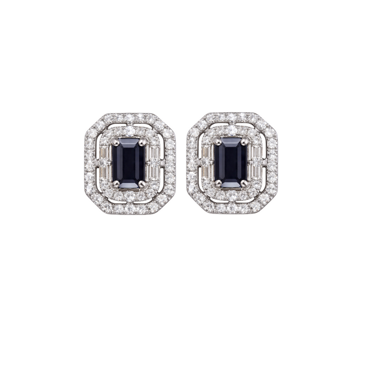 Aretes Zafiro Double Halo Diamantes