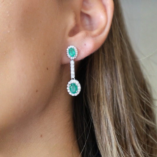 Emerald Halo Diamond Earrings