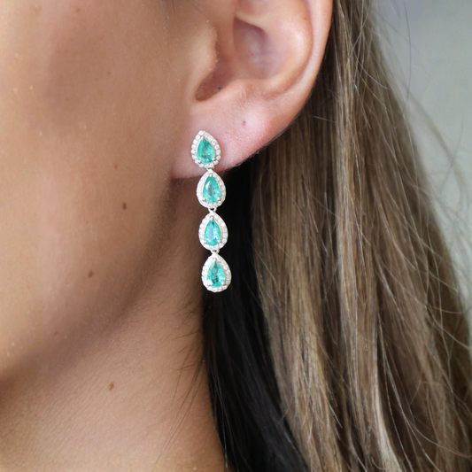 Emerald Halo Diamond Earrings