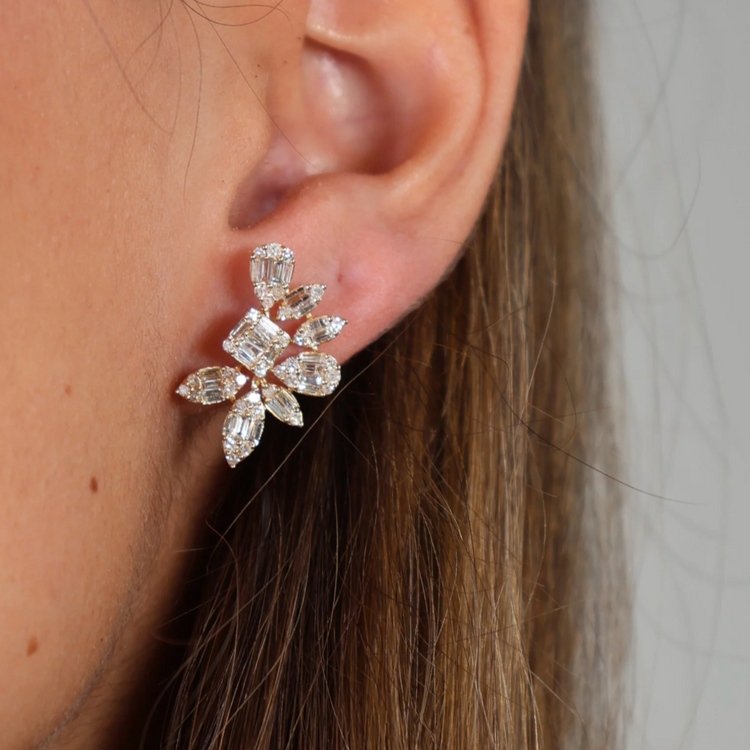 Emerald Halo Diamond Earrings