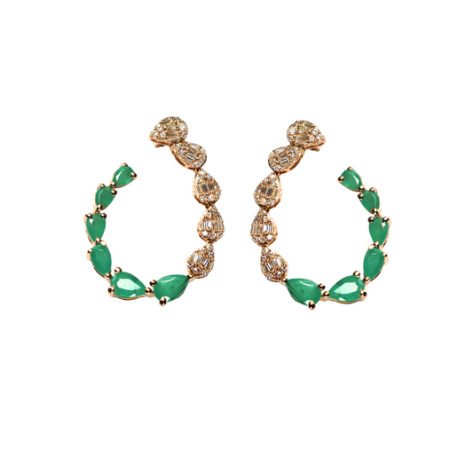 Emerald Halo Diamond Earrings