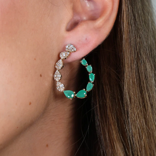 Emerald Halo Diamond Earrings