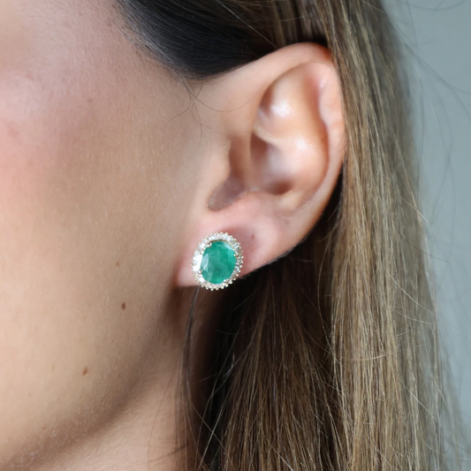 Emerald Halo Diamond Earrings