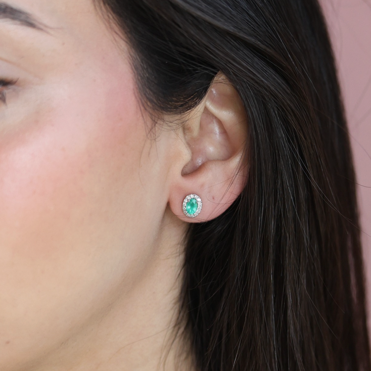 Emerald Halo Diamond Earrings