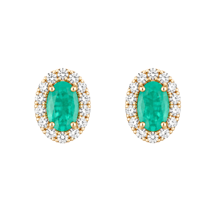 Emerald Halo Diamond Earrings
