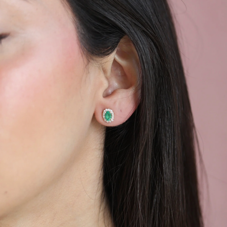 Emerald Halo Diamond Earrings