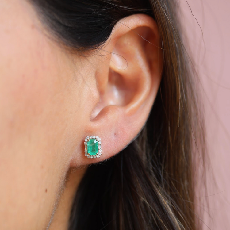 Emerald Halo Diamond Earrings