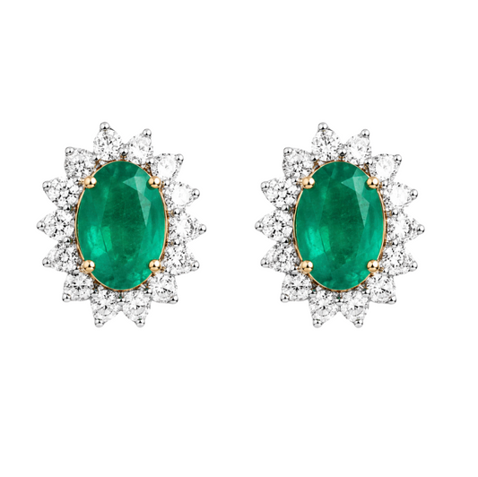Emerald Halo Diamond Earrings